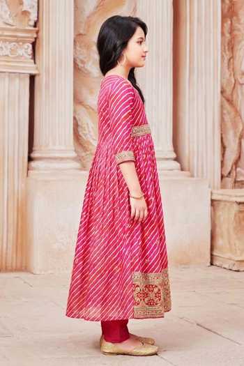 Jhambthreads Magenta Silk Leheriya Pattern Anarkali Set Online at Aza Fashions Jhambthreads_Magenta Silk Leheriya Pattern Anarkali Set _Online_at_Aza_Fashions