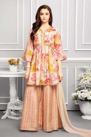 Jhambthreads Floral Pattern Anarkali Palazzo Set 