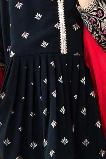 Jhambthreads_White Georgette, Net Floral Foil Print Short Anarkali Lehenga Set _Online_at_Aza_Fashions