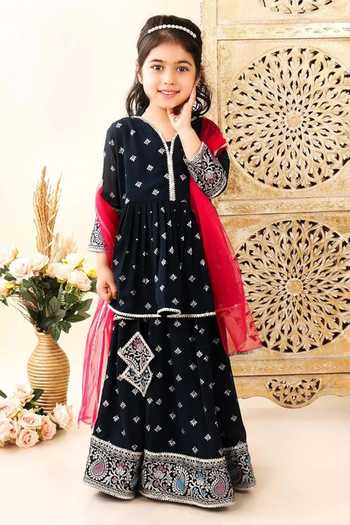 Jhambthreads Floral Foil Print Short Anarkali Lehenga Set 
