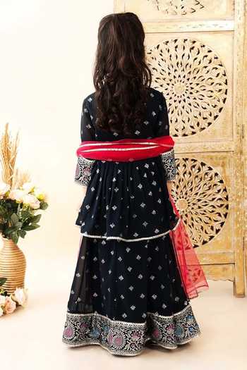 Jhambthreads Floral Foil Print Short Anarkali Lehenga Set 