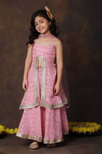 Jhambthreads Printed Slit Kurta Lehenga Set 