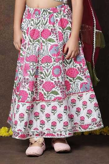 Buy_Jhambthreads_Pink Cotton, Net Floral Print Lehenga Set _Online_at_Aza_Fashions