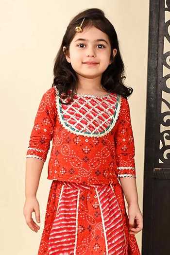 Jhambthreads Orange Bandhani Pattern Top And Lehenga Set Online at Aza Fashions Jhambthreads_Orange Bandhani Pattern Top And Lehenga Set _Online_at_Aza_Fashions