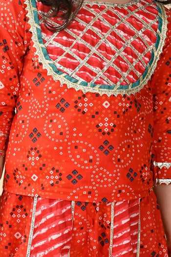 Shop Jhambthreads Orange Bandhani Pattern Top And Lehenga Set Online at Aza Fashions Shop_Jhambthreads_Orange Bandhani Pattern Top And Lehenga Set _Online_at_Aza_Fashions