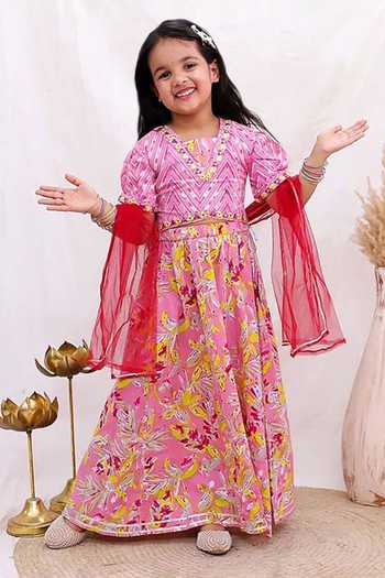 Jhambthreads Floral & Chevron Print Lehenga Set 