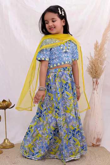 Jhambthreads Blue Cotton Chevron And Floral Print Lehenga Set Online at Aza Fashions Jhambthreads_Blue Cotton Chevron And Floral Print Lehenga Set _Online_at_Aza_Fashions