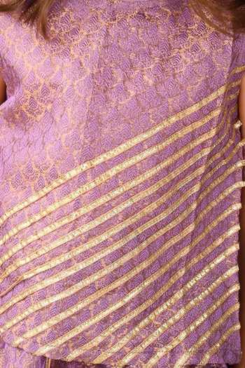 Jhambthreads_Mauve Brocade Floral Foil Print Lehenga And Top Set _Online_at_Aza_Fashions