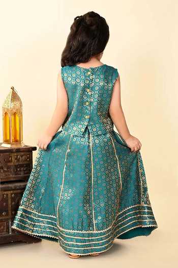 Jhambthreads Foil Print Brocade Lehenga & Top Set 