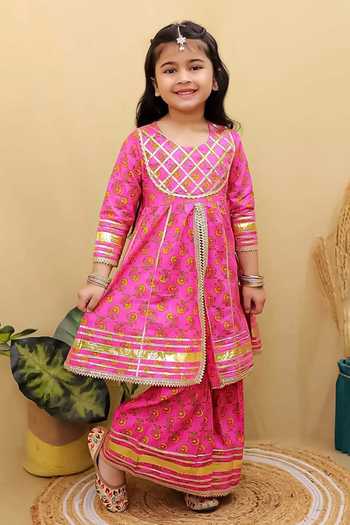 Jhambthreads Floral Print Cotton Anarkali & Sharara Set 