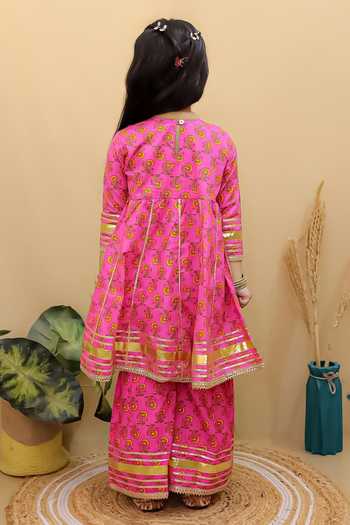 Jhambthreads Floral Print Cotton Anarkali & Sharara Set 
