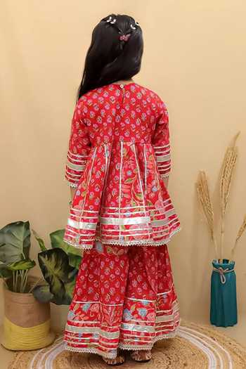 Jhambthreads Floral Print Short Cotton Anarkali & Sharara Set 