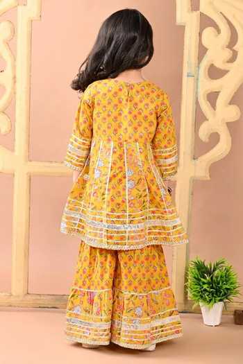 Jhambthreads Printed Cotton Floral Anarkali & Sharara Set 
