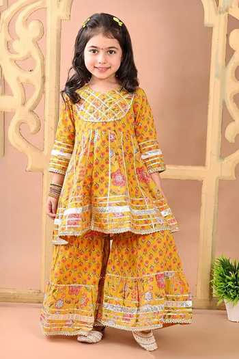 Jhambthreads Printed Cotton Floral Anarkali & Sharara Set 