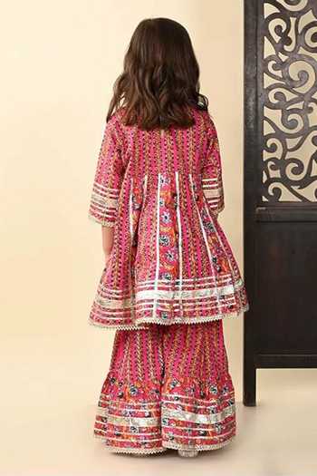 Jhambthreads Printed Short Anarkali & Sharara Set 