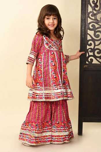Jhambthreads Printed Short Anarkali & Sharara Set 