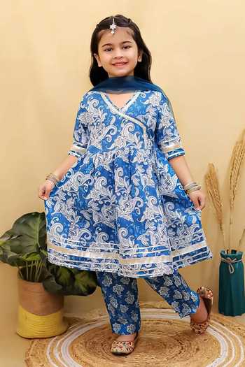 Jhambthreads Floral Print Cotton Angarkha Kurta Set 