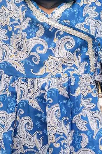 Jhambthreads_Blue Cotton Floral Print Angarkha Kurta Set _Online_at_Aza_Fashions