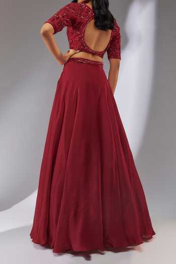 Neha Khullar Embroidered Satin Lehenga Set For Kids