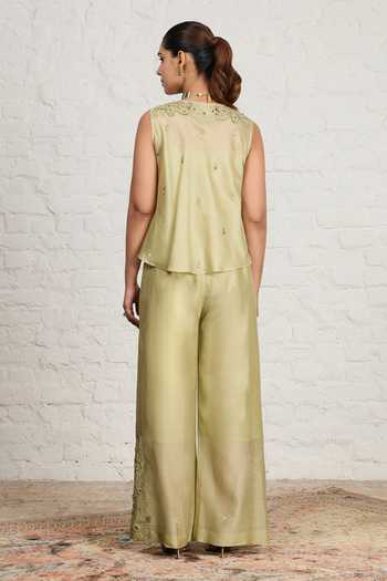 Sue Mue Belty Embroidered Overlay & Jumpsuit Set 