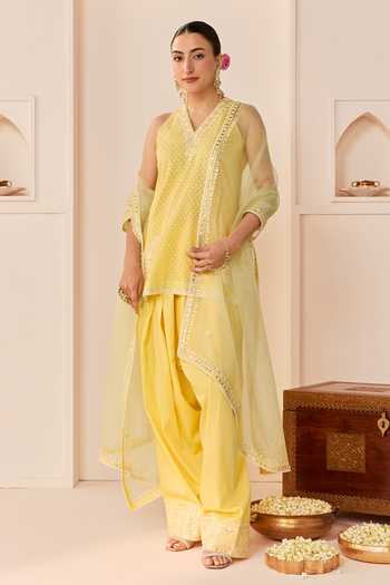 Sheetal Batra Miral Lemon Yellow Short Kurta Farshi Salwar Set 