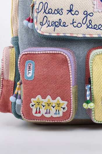 CHOOSE KIND Multi Color Chinchilla Pastel Postcards Backpack at Aza Fashions CHOOSE KIND_Multi Color Chinchilla Pastel Postcards Backpack _at_Aza_Fashions