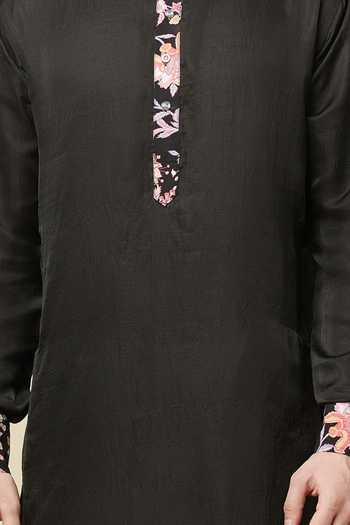 SPRING BREAK Black Cotton, Polyester Embroidery Placket Printed Kurta For Kids Online at Aza Fashions SPRING BREAK_Black Cotton, Polyester Embroidery Placket Printed Kurta For Kids_Online_at_Aza_Fashions