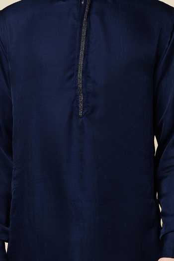 SPRING BREAK_Blue Cotton, Polyester Embroidery Placket Kurta For Kids_Online_at_Aza_Fashions