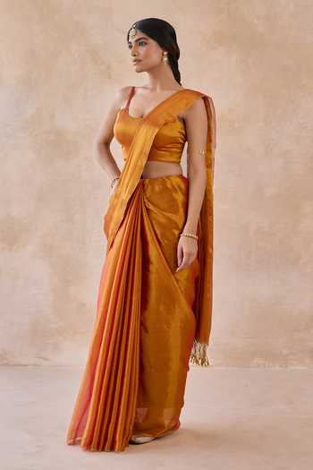 Amaara_Orange Tissue Handloom Saree With Running Blouse _Online_at_Aza_Fashions