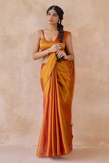 Amaara_Orange Tissue Handloom Saree With Running Blouse _at_Aza_Fashions