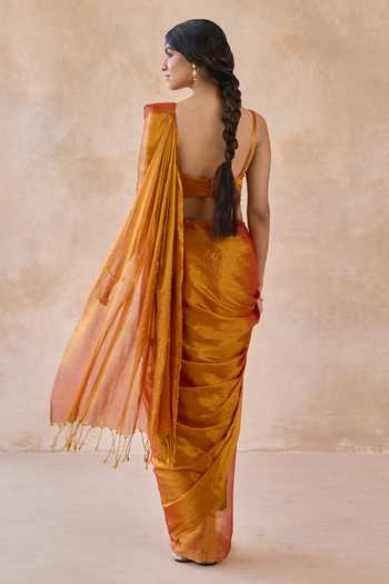 Amaara Orange Tissue Handloom Saree With Running Blouse 