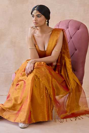 Shop_Amaara_Orange Tissue Handloom Saree With Running Blouse 