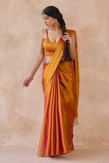Amaara Orange Tissue Handloom Saree With Running Blouse 