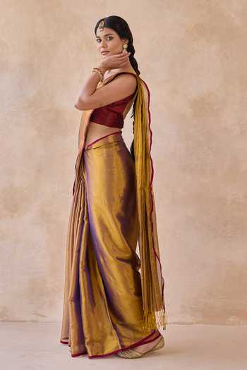 Amaara Jamun Gold Tissue Handloom Saree With Running Blouse 