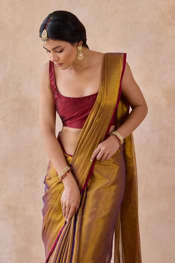 Buy_Amaara_Gold Tissue Jamun Handloom Saree With Running Blouse _Online_at_Aza_Fashions