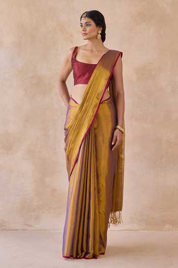 Amaara Jamun Gold Tissue Handloom Saree With Running Blouse 