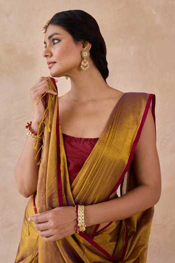 Shop_Amaara_Gold Tissue Jamun Handloom Saree With Running Blouse _Online_at_Aza_Fashions