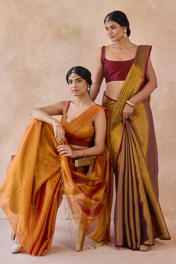 Amaara_Gold Tissue Jamun Handloom Saree With Running Blouse _at_Aza_Fashions