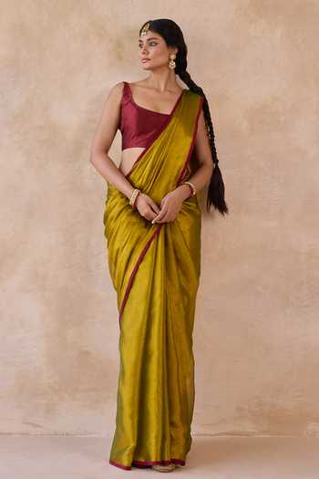 Amaara Mehndi Green Tissue Handloom Saree With Running Blouse 