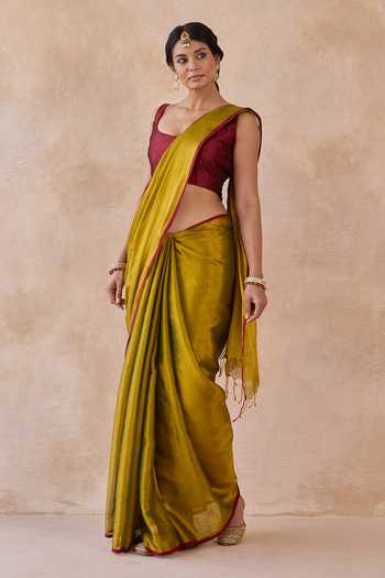 Amaara_Green Tissue Mehndi Handloom Saree With Running Blouse _at_Aza_Fashions