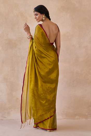Amaara Mehndi Green Tissue Handloom Saree With Running Blouse 