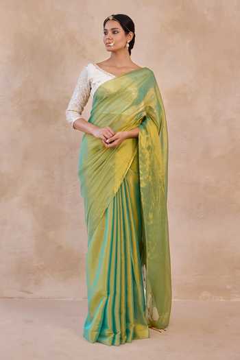 Amaara Green Gold Tissue Handloom Saree With Running Blouse 