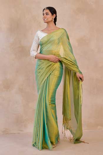 Amaara Green Gold Tissue Handloom Saree With Running Blouse 