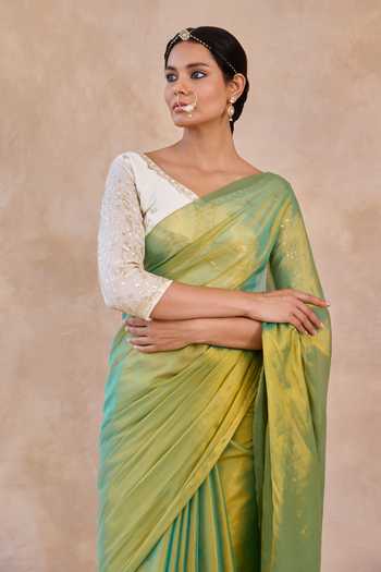 Amaara Green Tissue Gold Handloom Saree With Running Blouse Online at Aza Fashions Amaara_Green Tissue Gold Handloom Saree With Running Blouse _Online_at_Aza_Fashions