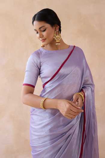 Amaara_Lilac Tissue Handloom Saree With Running Blouse _at_Aza_Fashions