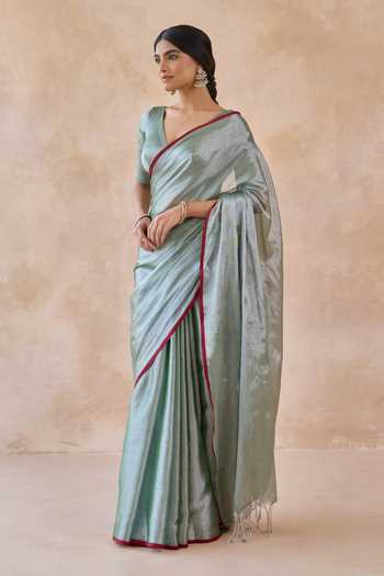 Buy_Amaara_Green Tissue Pista Handloom Saree With Running Blouse _Online_at_Aza_Fashions