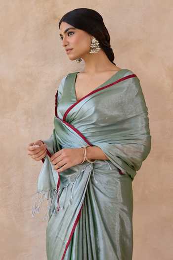 Buy_Amaara_Green Tissue Pista Handloom Saree With Running Blouse 