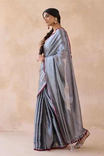 Buy Amaara Silver Tissue Sheesham Handloom Saree With Running Blouse Buy_Amaara_Silver Tissue Sheesham Handloom Saree With Running Blouse