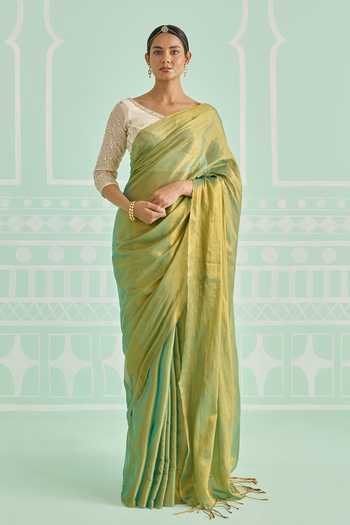 Amaara Green Tissue Handloom Saree With Running Blouse 