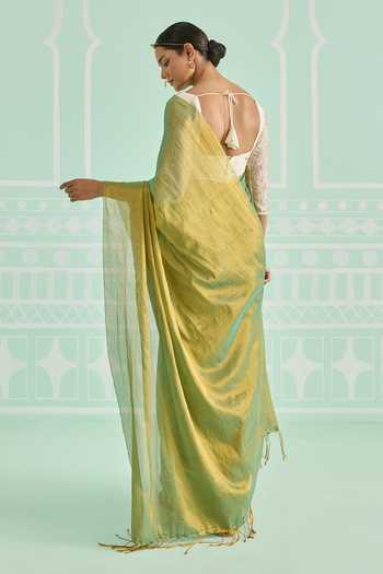 Amaara Green Tissue Handloom Saree With Running Blouse 